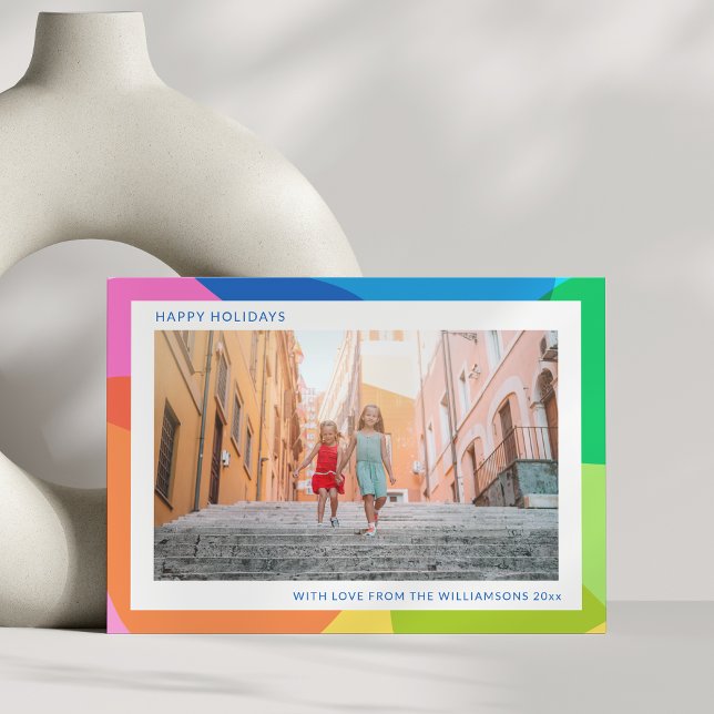 Cute Trendy Abstract Rainbow Unique Two Photo  Holiday Card (Creator Uploaded)