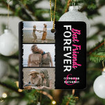 Cute Trendy 'Best Friends Forever' 3 Photo & Names Ceramic Ornament<br><div class="desc">Cute girly bestie photo collage and name christmas ornament, featuring 3 photographs with a trendy jaggered overlay edging, calligraphy script text that reads 'best friends', which is in bright pink but can be changed to any colour and names. Makes a wonderful keepsake photo gift for your BFF, bestie or best...</div>