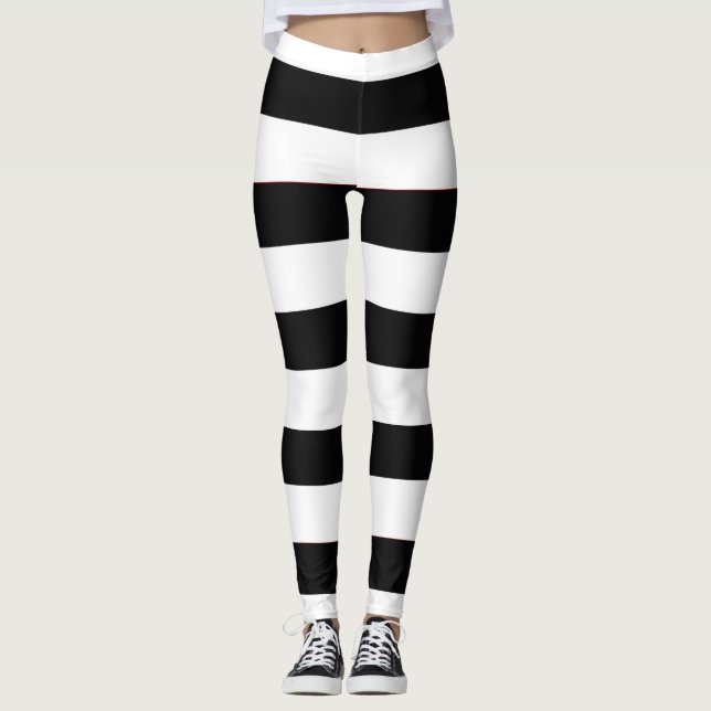 Cute Trendy Black And White Stripes Women's  Leggings (Front)
