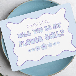 Cute Trendy Blue Personalised Flower Girl Proposal Card