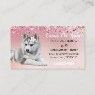 Cute Trendy Blush Pink Glitter Dog Groom Service Business Card