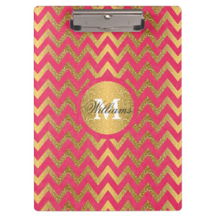 Cute trendy chevron zigzag faux gold glitter clipboard
