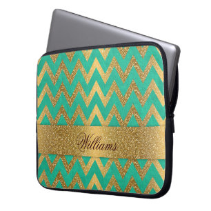 Cute trendy chevron zigzag faux gold glitter laptop sleeve