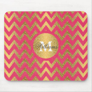 Cute trendy chevron zigzag faux gold glitter mouse pad