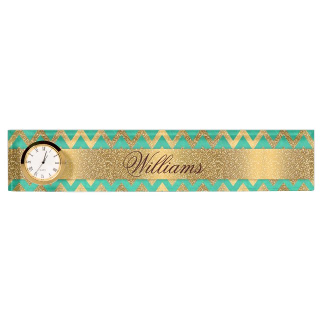 Cute trendy chevron zigzag faux gold glitter nameplate (Front)