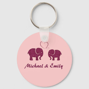 Cute trendy  elephant in love personalised key ring