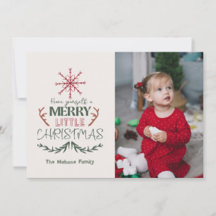 Cute Trendy Family 2 Photo Merry Little Christmas Holiday Card