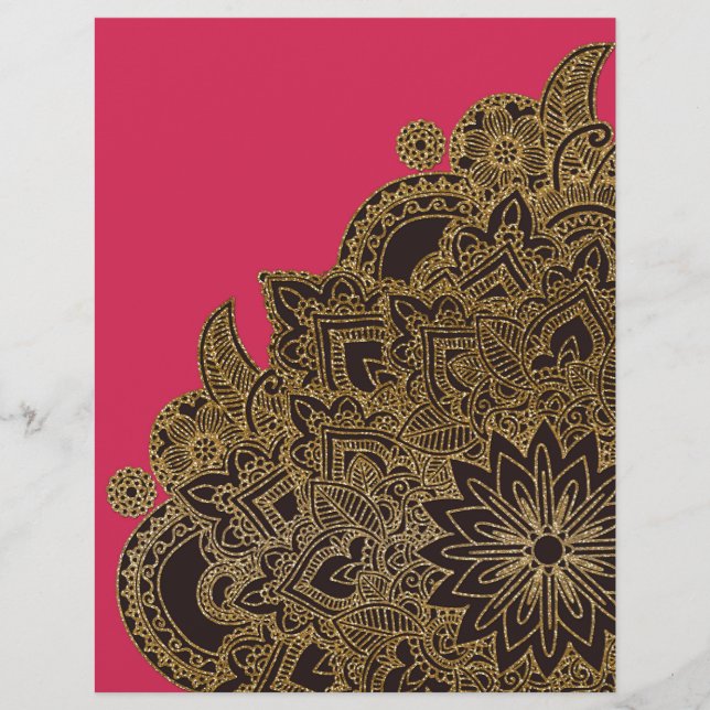 Cute trendy faux gold glitter flower henna flyer (Front)