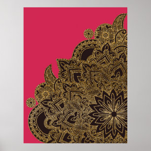 Cute trendy faux gold glitter flower henna poster
