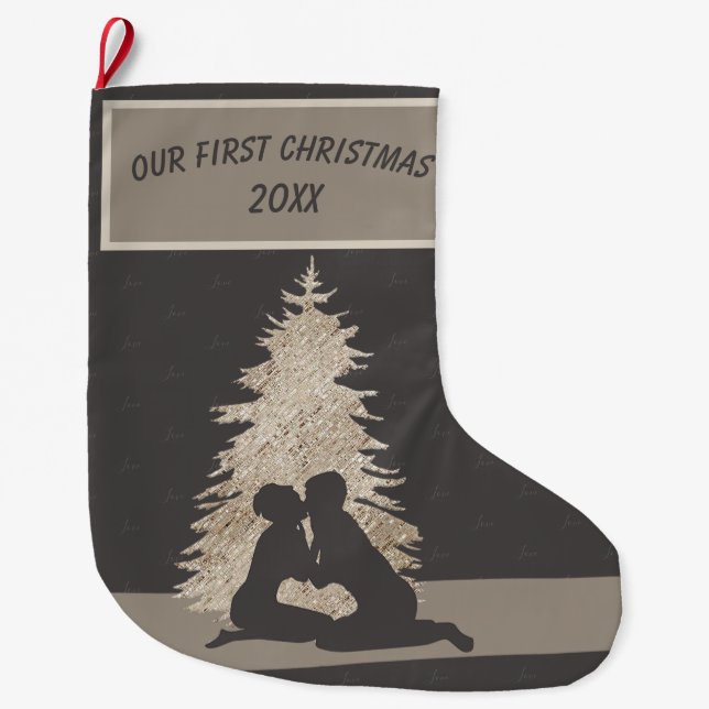 Cute Trendy First Christmas Together Large Christmas Stocking (Front)