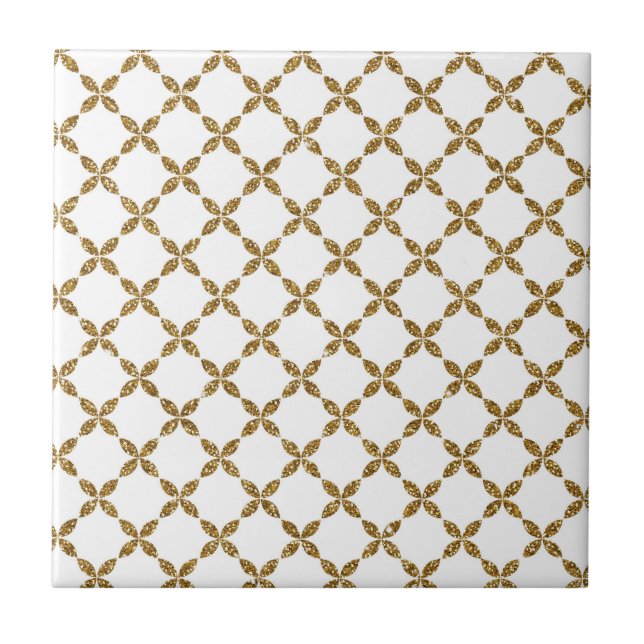 Cute trendy floral faux gold glitter pattern tile (Front)