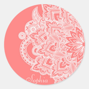 Cute trendy flower henna hand drawn design classic round sticker