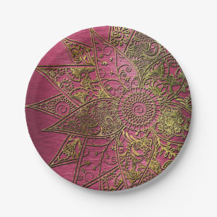 Cute trendy flower henna hand drawn design paper plate