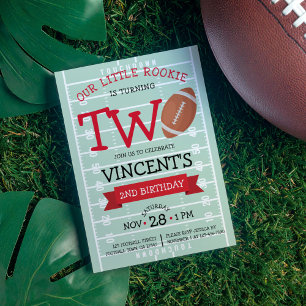 Cute Trendy Football Field & Ribbon 2nd Birthday Invitation