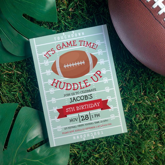 Cute Trendy Football Field & Ribbon Birthday Invitation (Creator Uploaded)