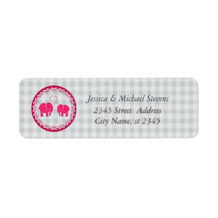 Cute trendy gingham elephants in love wedding