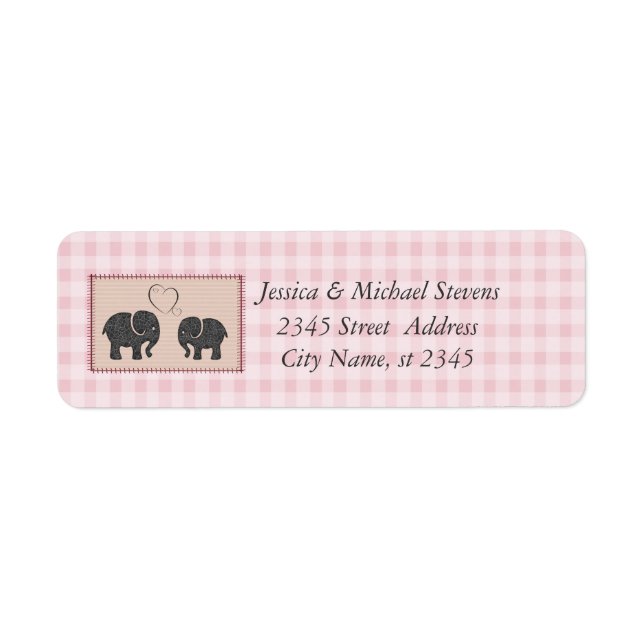 Cute trendy gingham elephants in love wedding (Front)