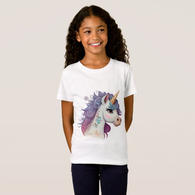 Cute Trendy Girls' Elegant Purple Magical Unicorn T-Shirt (Front Full)