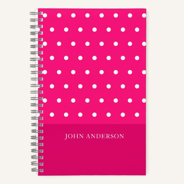 Cute Trendy Girly Hot Pink Polka Dots Custom Notebook (Front)