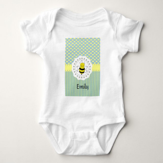 Cute trendy girly pattern bee baby bodysuit (Front)