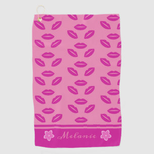 Cute Trendy Girly Pink Lips Pattern Personalised Golf Towel