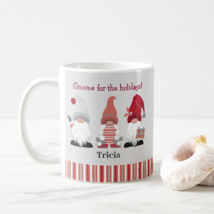 Cute Trendy Gnome for the Holidays Pink Red Grey C Coffee Mug