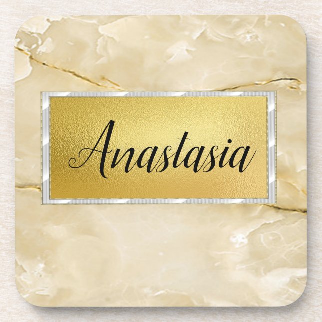 Cute Trendy Gold Marble  Coaster (Front)