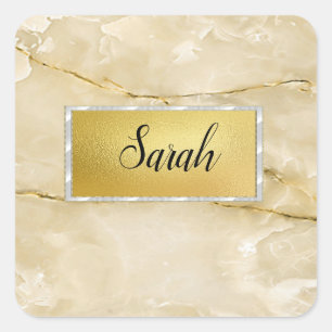 Cute Trendy Gold Marble Square Sticker
