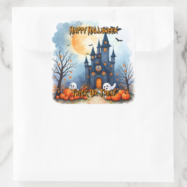 Cute Trendy Halloween Spooky Collection Square Sticker (Bag)