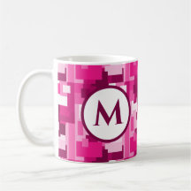 Cute Trendy Hot Pink Digital Camo Pattern Monogram