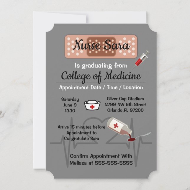 Cute Trendy Medical Nursing School Graduate Invitation (Front)