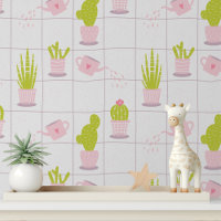 Cute Trendy Modern Cactus Pink Flower Pattern