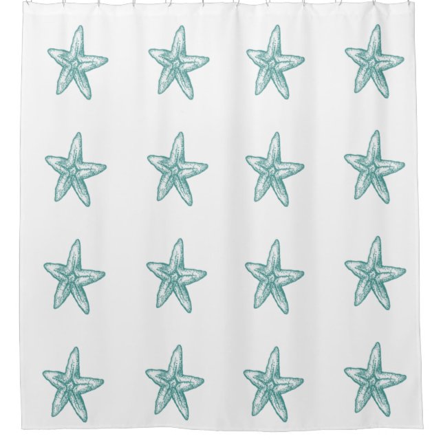 Cute trendy modern mint starfish shower curtain (Front)