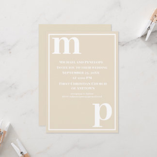 Cute Trendy Monogram Champagne Beige Wedding  Invitation