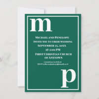 Cute Trendy Monogram Emerald Green Wedding