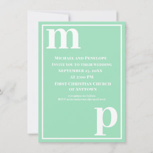 Cute Trendy Monogram Sea Foam Green Wedding Invitation