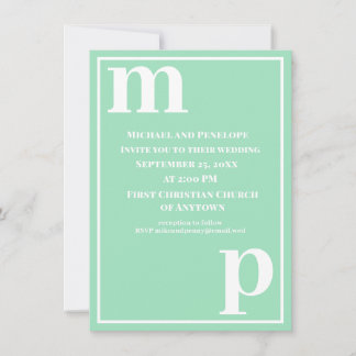 Cute Trendy Monogram Sea Foam Green Wedding  Invitation