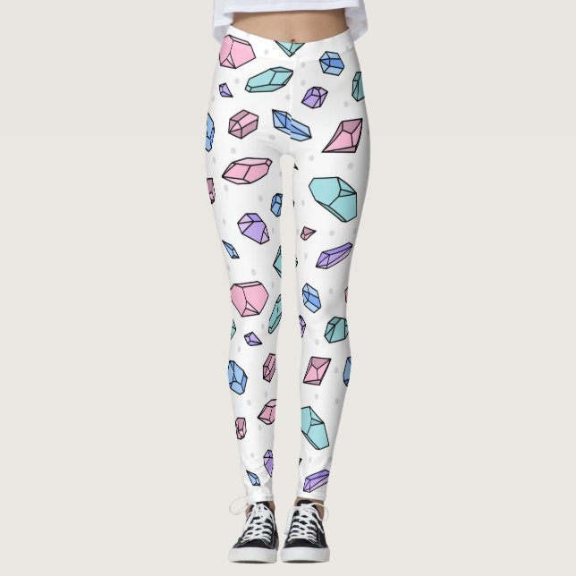 Cute Trendy Pastel Gemstones Gems Crystal Pattern Leggings (Front)