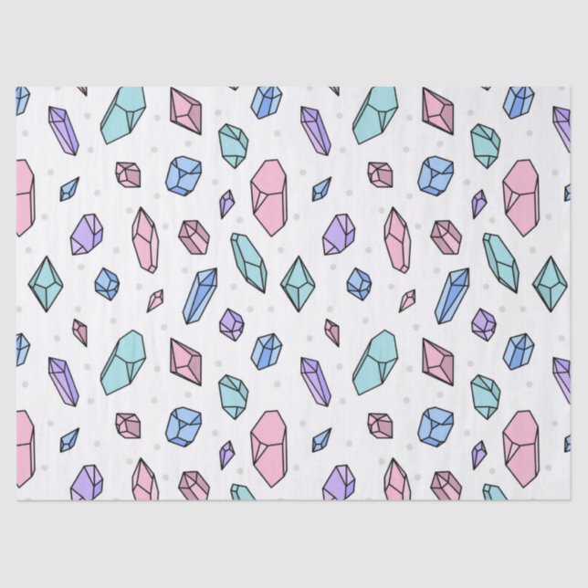 Cute Trendy Pastel Gemstones Gems Crystal Pattern Tissue Paper (Front)