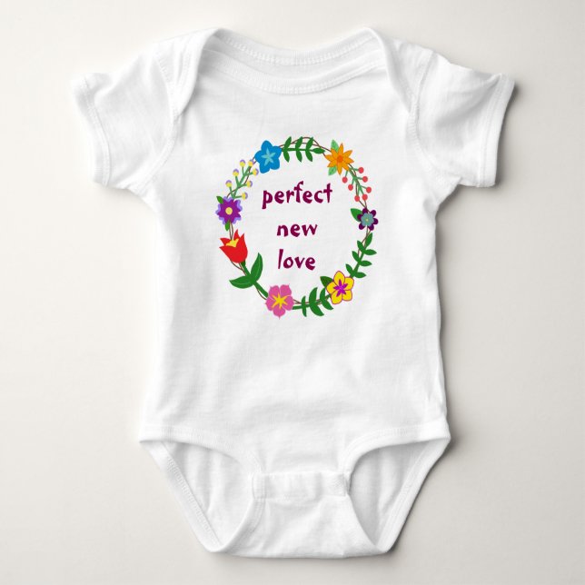 Cute Trendy Perfect New Love Baby Bodysuit Flowers (Front)