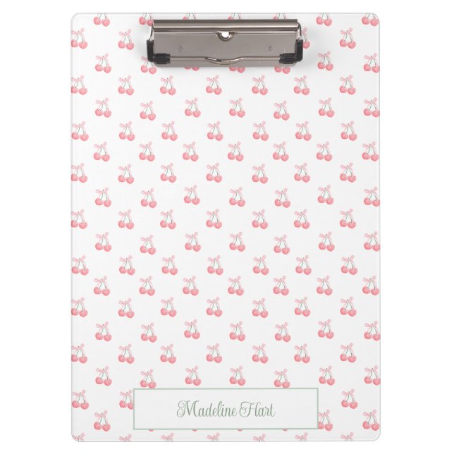 Cute Trendy Personalised Cherries Clipboard (Front)