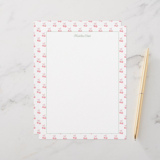 Cute Trendy Personalised Cherries Custom Letterhead (Front/Back In Situ)