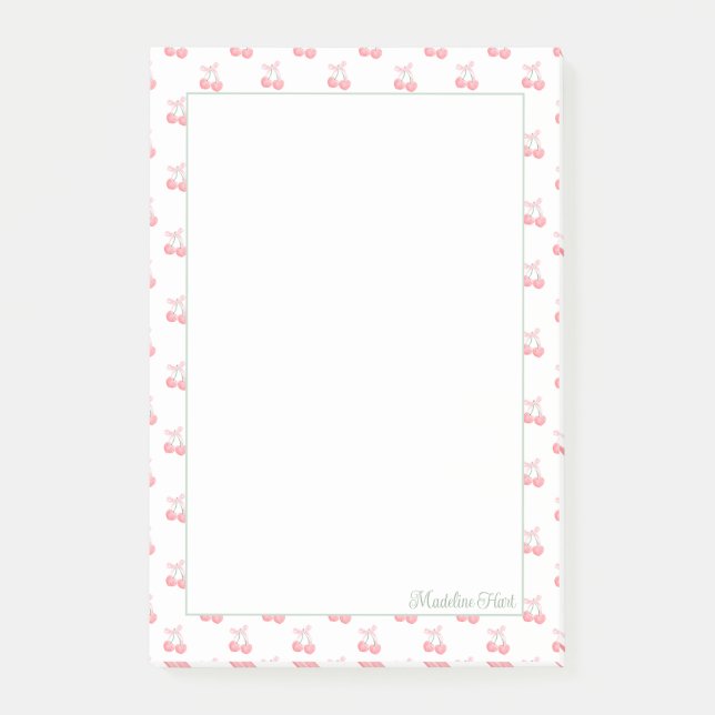 Cute Trendy Personalised Cherries Post-it Notes (Front)