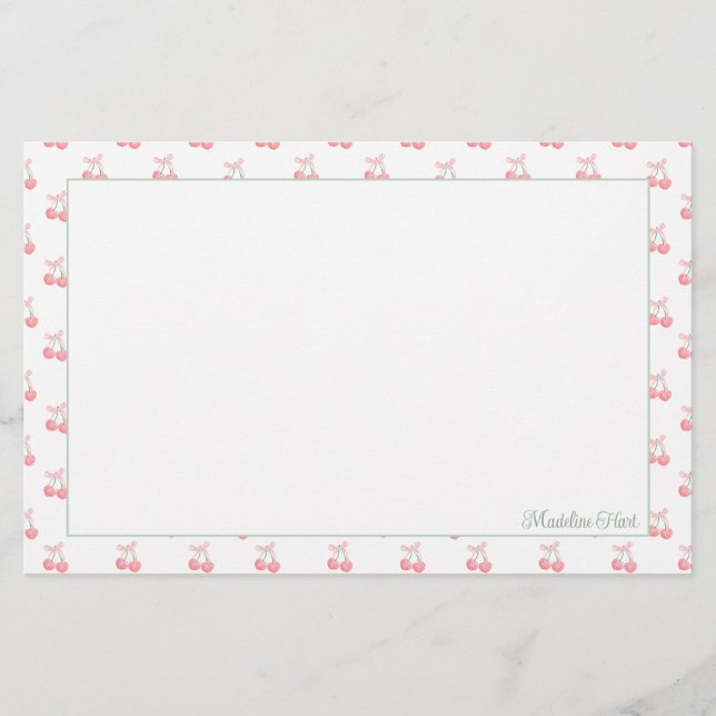 Cute Trendy Personalised Cherries Stationery (Front)