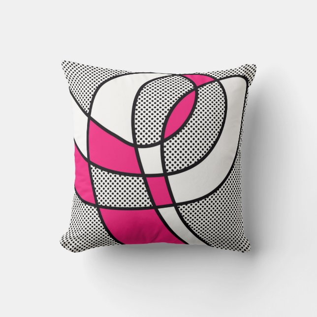 Cute Trendy Pink and Black & White Polka Dot Cushion (Front)