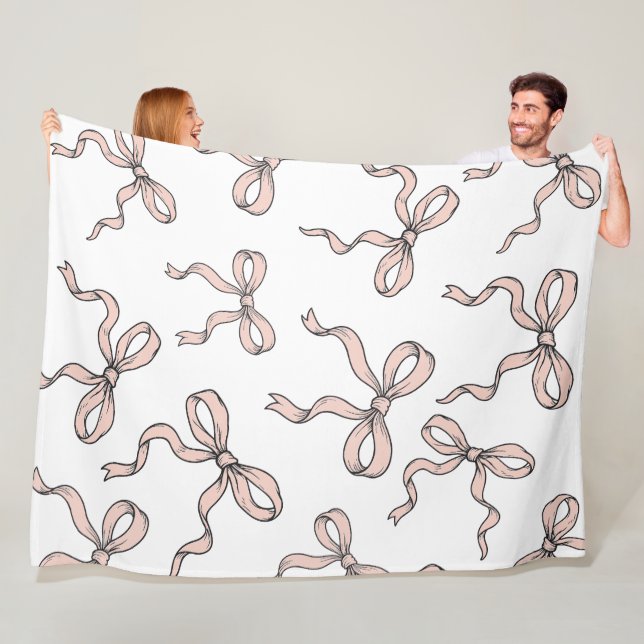 Cute Trendy Pink Ribbon Bows Outlined in Black Fleece Blanket (In Situ)