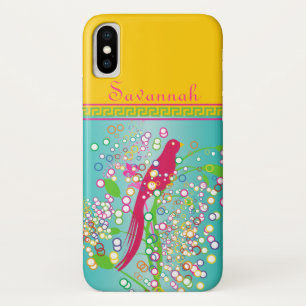 Cute Trendy  Pink Swallow Bird Circle Burst Aqua Case-Mate iPhone Case