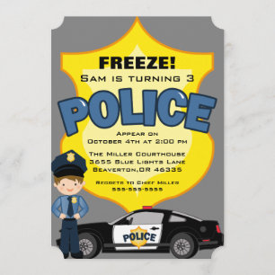 Cute Trendy Police Car Birthday Invitation