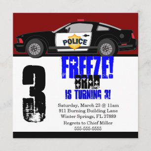 Cute Trendy Police Car Birthday Party Invitation
