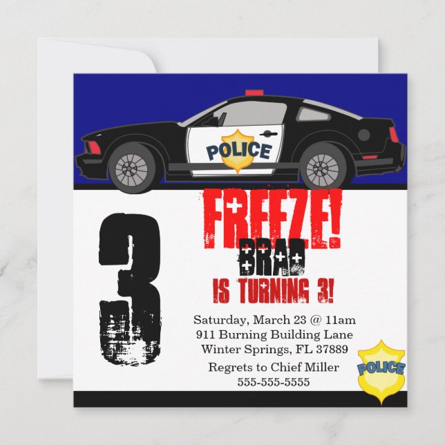 Cute Trendy Police Car Birthday Party Invitation (Front)